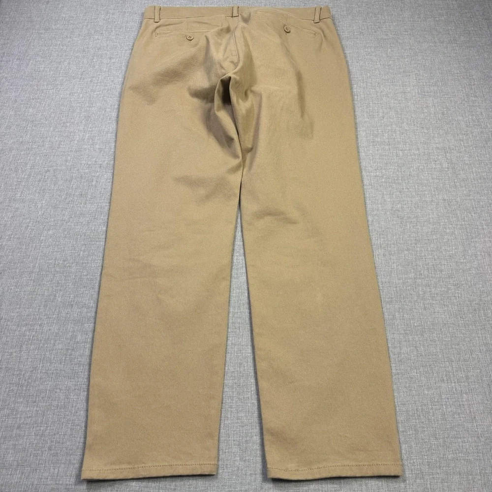 Ash & Erie Chino Pants Mens 35x28 Beige Cotton Spandex Stretch Flat Front